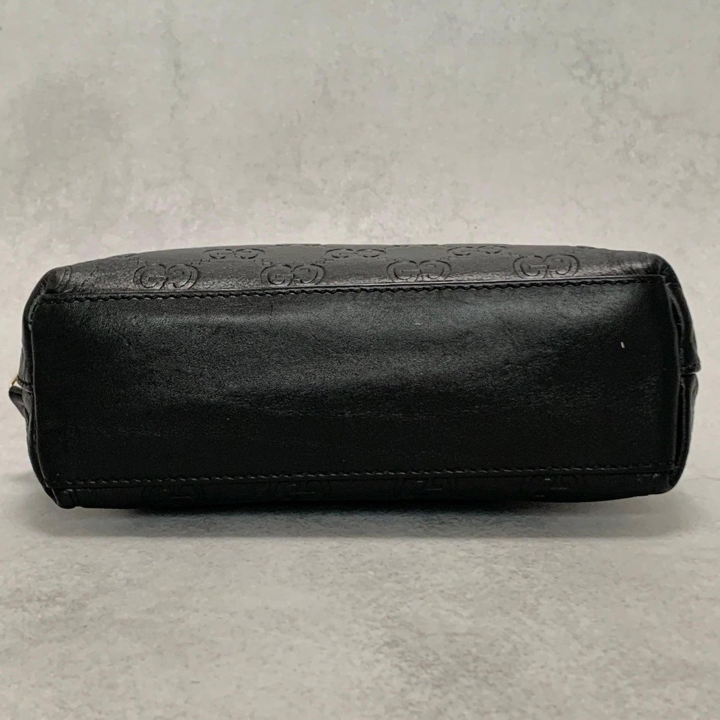 GUCCI Pouch GG  Shima Purse Cosmetic Leather Black Gold Used Authentic