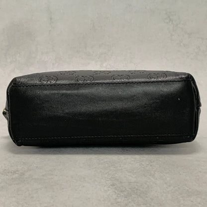 GUCCI Pouch GG  Shima Purse Cosmetic Leather Black Gold Used Authentic