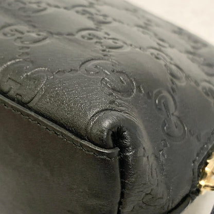 GUCCI Pouch GG  Shima Purse Cosmetic Leather Black Gold Used Authentic