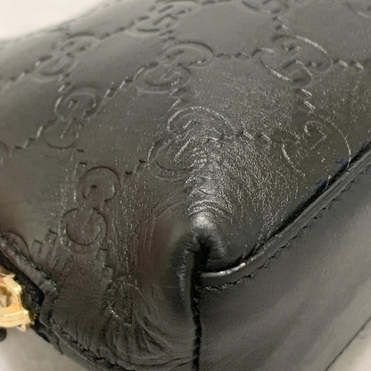 GUCCI Pouch GG  Shima Purse Cosmetic Leather Black Gold Used Authentic