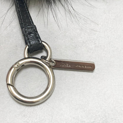 FENDI Bag Charm Monster Key Holder Strap Fur Leather Black Yellow Used Authentic