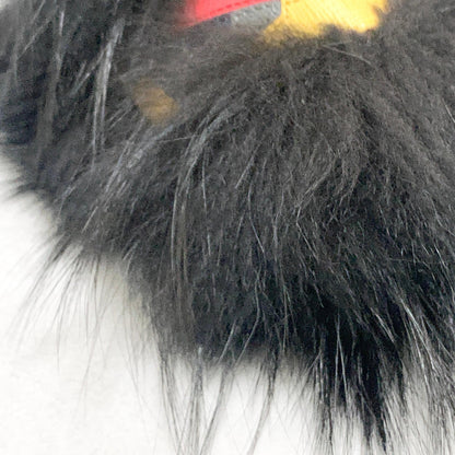 FENDI Bag Charm Monster Key Holder Strap Fur Leather Black Yellow Used Authentic