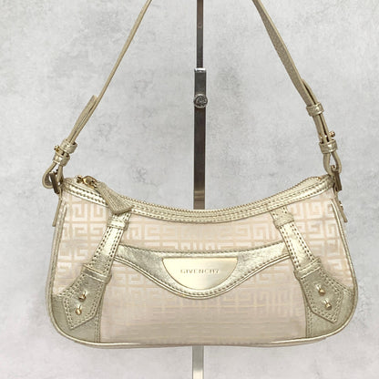 GIVENCHY Shoulder Bag 4G Logo Hand Purse Canvas White Gold Used Women's Auth