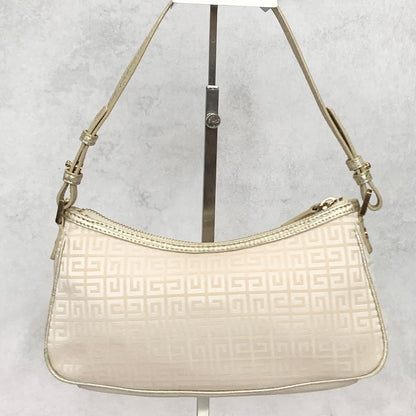 GIVENCHY Shoulder Bag 4G Logo Hand Purse Canvas White Gold Used Women's Auth
