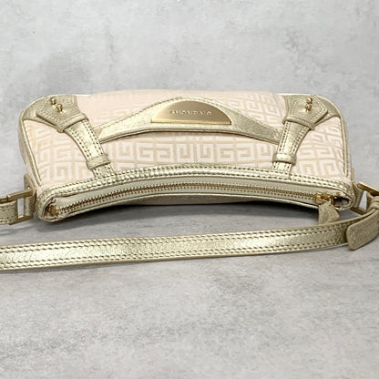 GIVENCHY Shoulder Bag 4G Logo Hand Purse Canvas White Gold Used Women's Auth