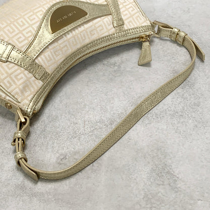 GIVENCHY Shoulder Bag 4G Logo Hand Purse Canvas White Gold Used Women's Auth
