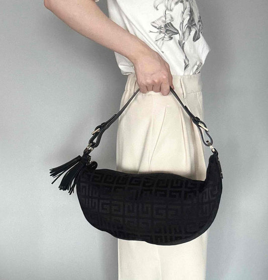 GIVENCHY Bag 4G Tassel Shoulder Purse Canvas Black Gold Used Women's Authentic