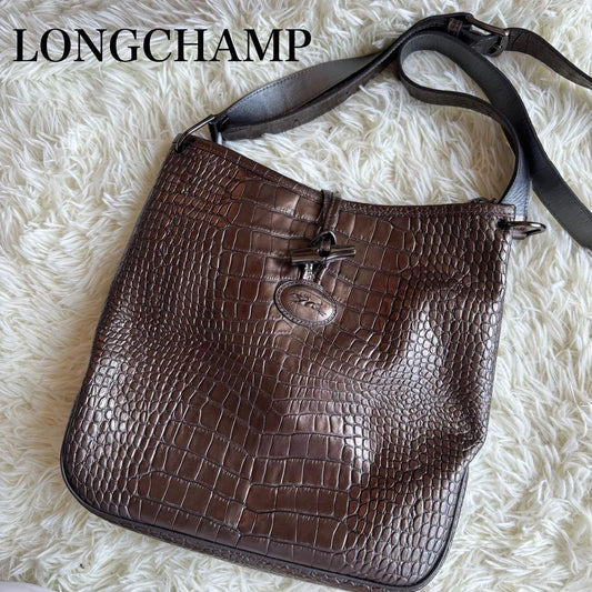 Longchamp Shoulder Bag Purse Brown Bronze Authentic