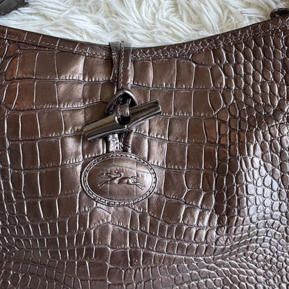 Longchamp Shoulder Bag Purse Brown Bronze Authentic