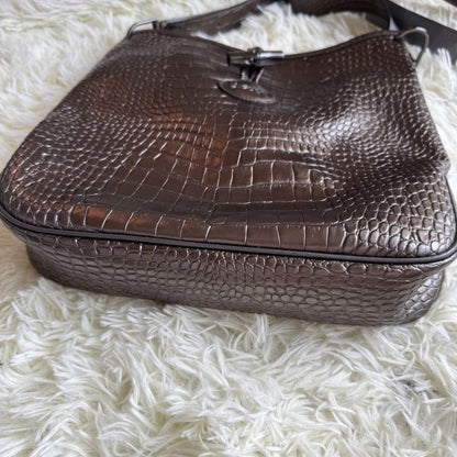 Longchamp Shoulder Bag Purse Brown Bronze Authentic