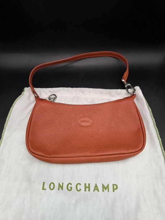 Longchamp Hand Bag Tote Purse Leather Brown Authentic
