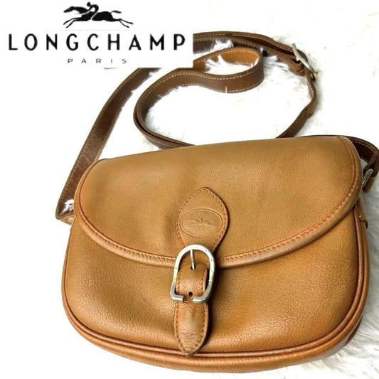 Longchamp Mini Shoulder Bag Purse Leather Camel Brown Authentic