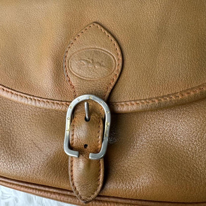 Longchamp Mini Shoulder Bag Purse Leather Camel Brown Authentic