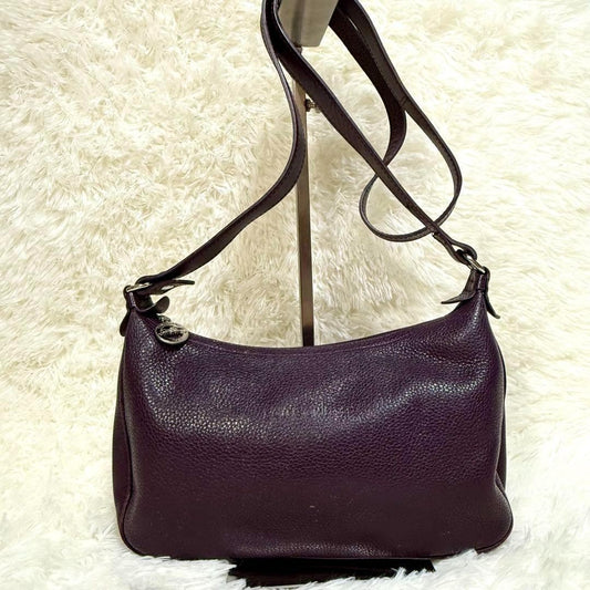 Longchamp Shoulder Bag Purse Accessory Pouch Leather Purple Authentic