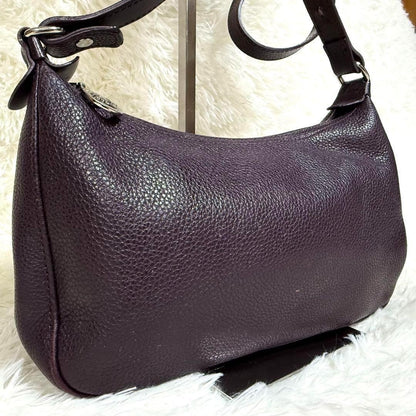 Longchamp Shoulder Bag Purse Accessory Pouch Leather Purple Authentic
