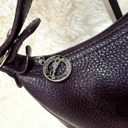 Longchamp Shoulder Bag Purse Accessory Pouch Leather Purple Authentic