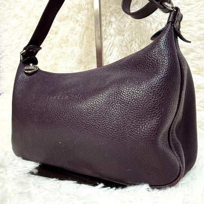 Longchamp Shoulder Bag Purse Accessory Pouch Leather Purple Authentic