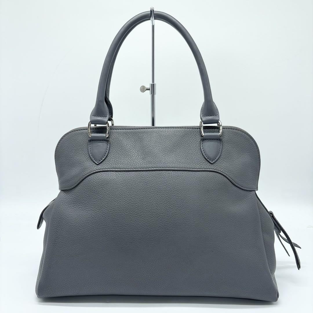 Longchamp Hand Shoulder Bag Tote Purse 2way Leather Greige Authentic