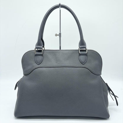 Longchamp Hand Shoulder Bag Tote Purse 2way Leather Greige Authentic