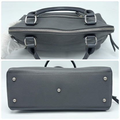 Longchamp Hand Shoulder Bag Tote Purse 2way Leather Greige Authentic