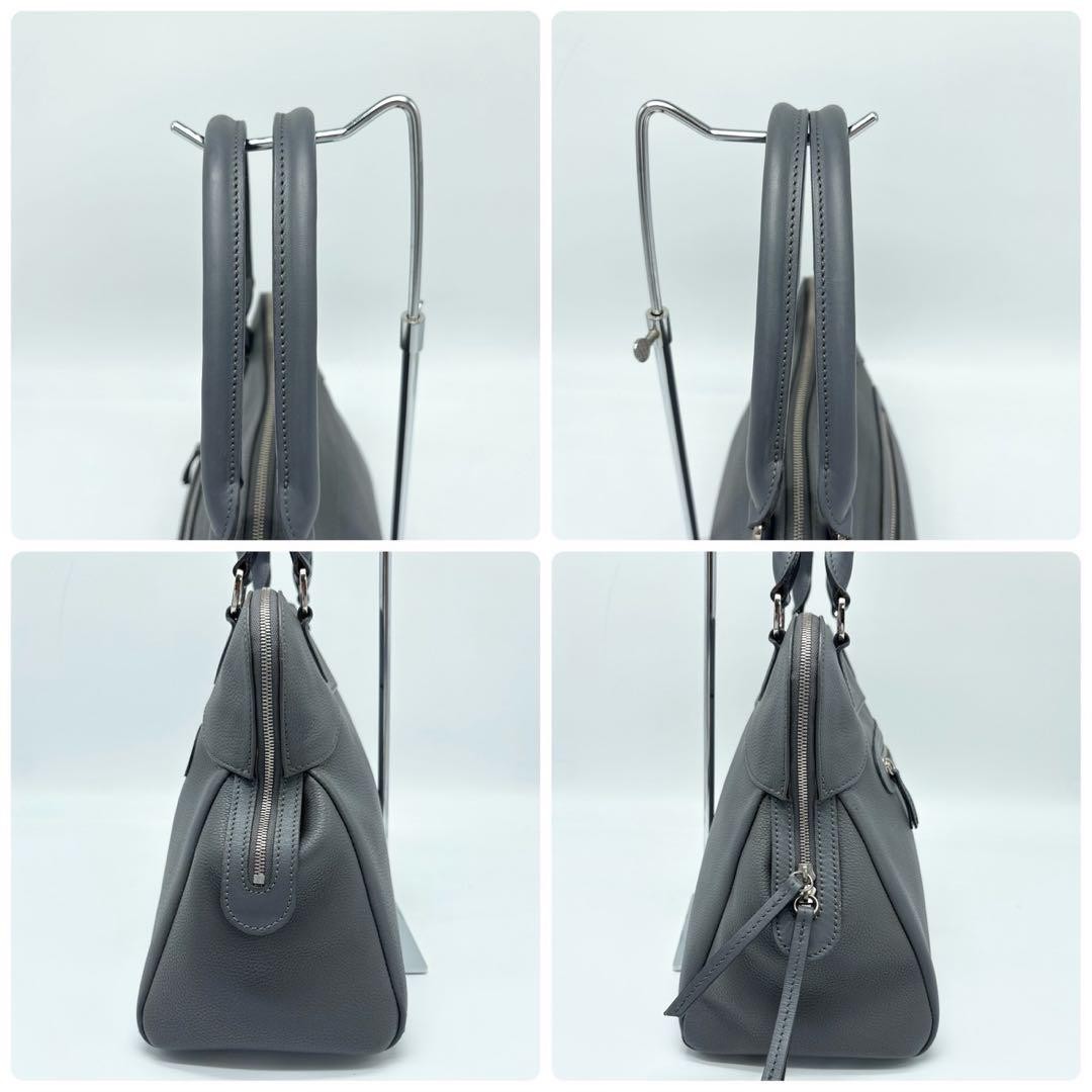 Longchamp Hand Shoulder Bag Tote Purse 2way Leather Greige Authentic