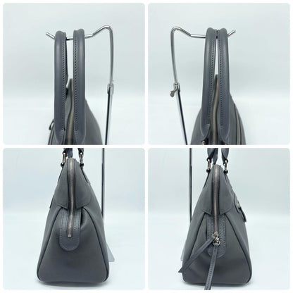 Longchamp Hand Shoulder Bag Tote Purse 2way Leather Greige Authentic
