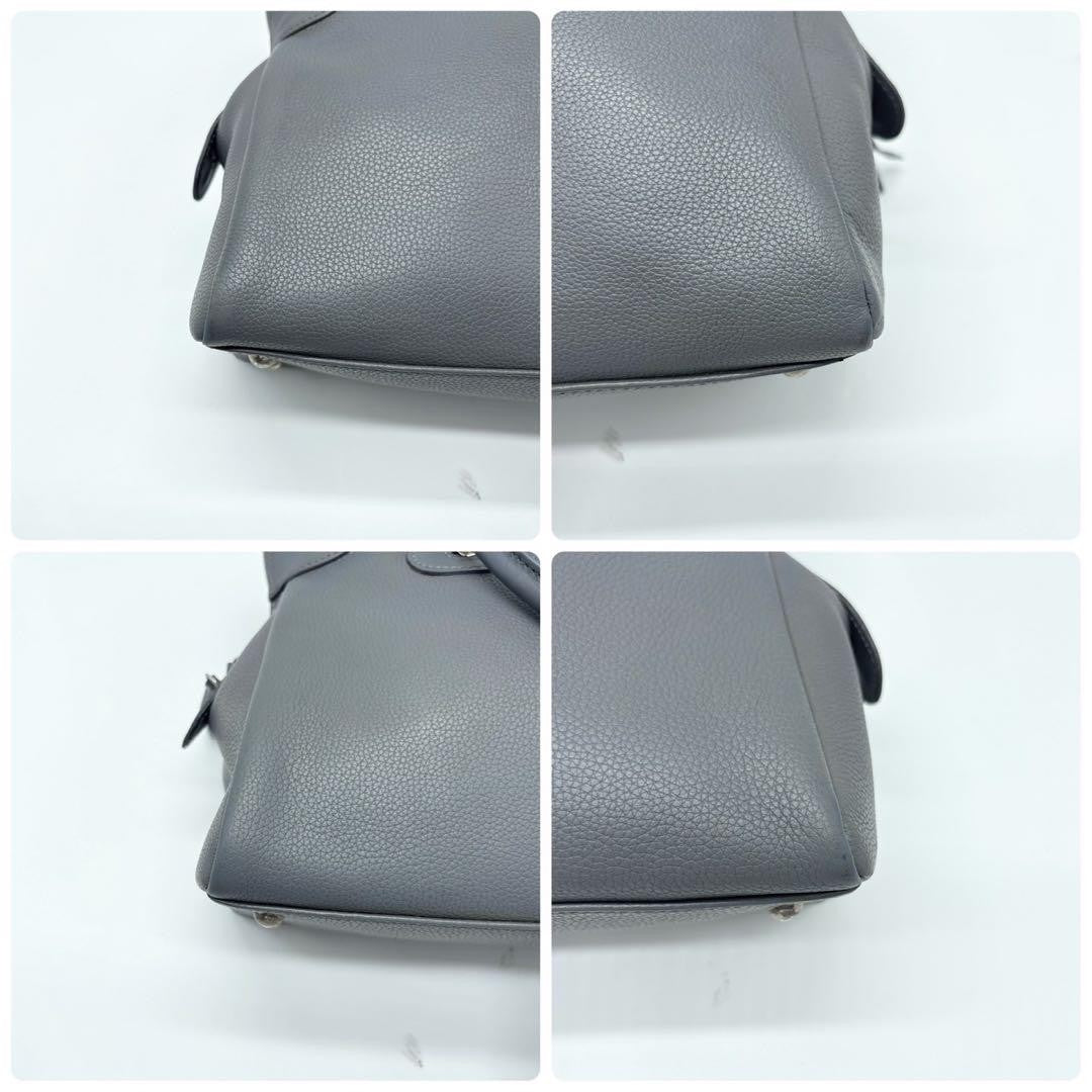 Longchamp Hand Shoulder Bag Tote Purse 2way Leather Greige Authentic