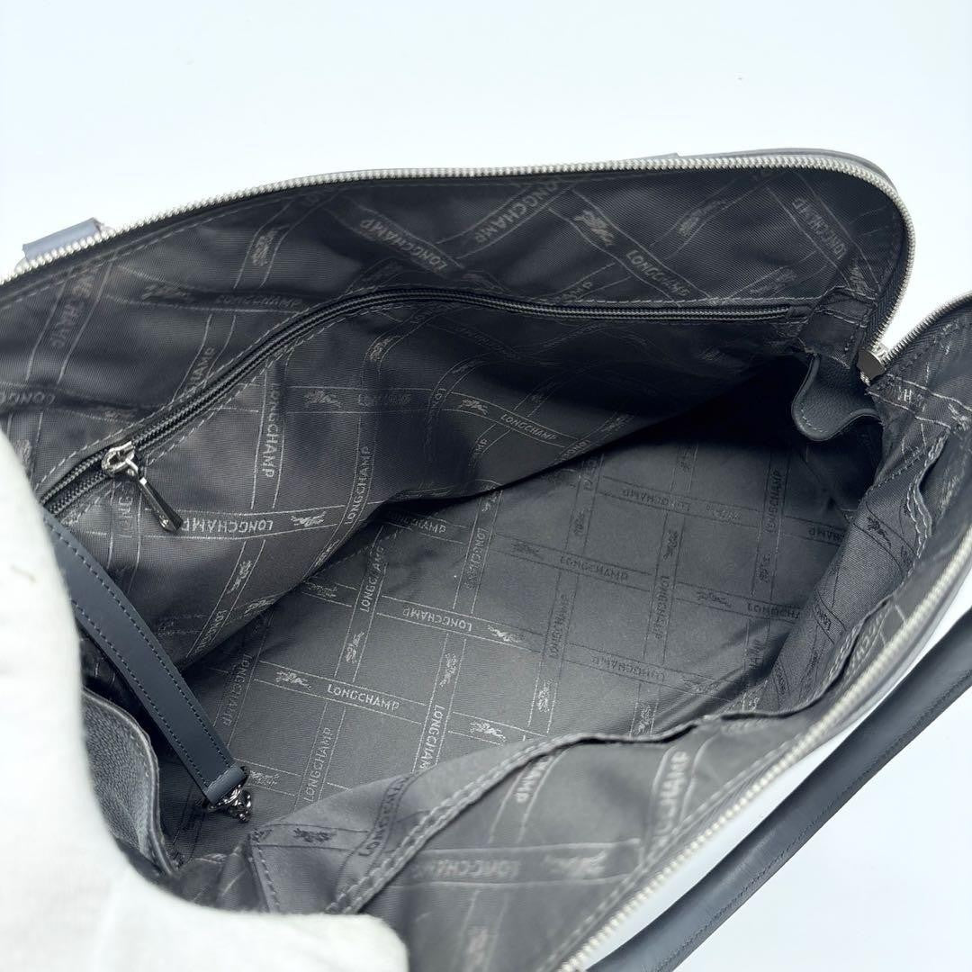 Longchamp Hand Shoulder Bag Tote Purse 2way Leather Greige Authentic