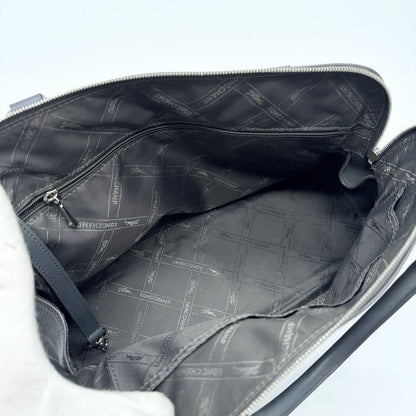 Longchamp Hand Shoulder Bag Tote Purse 2way Leather Greige Authentic