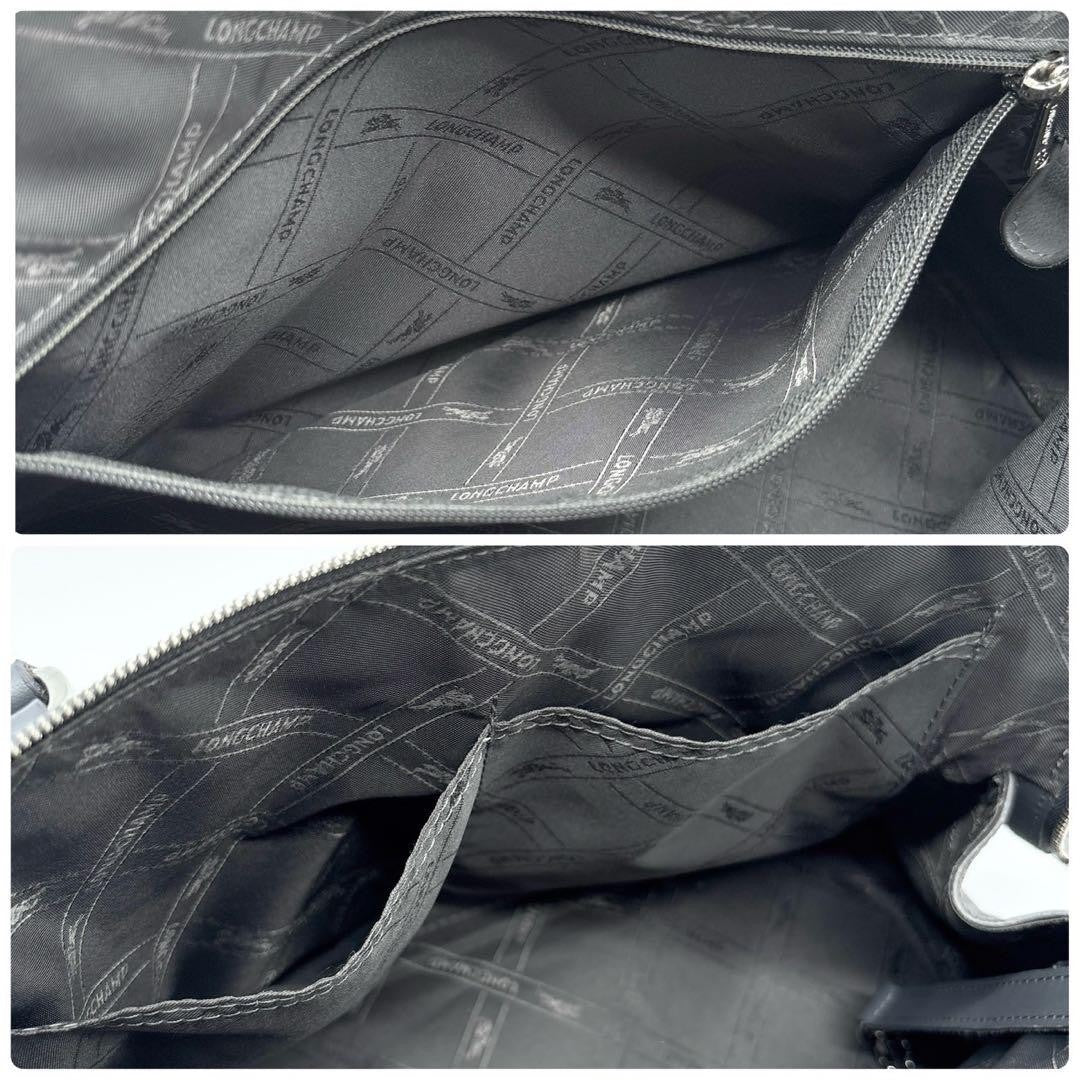 Longchamp Hand Shoulder Bag Tote Purse 2way Leather Greige Authentic