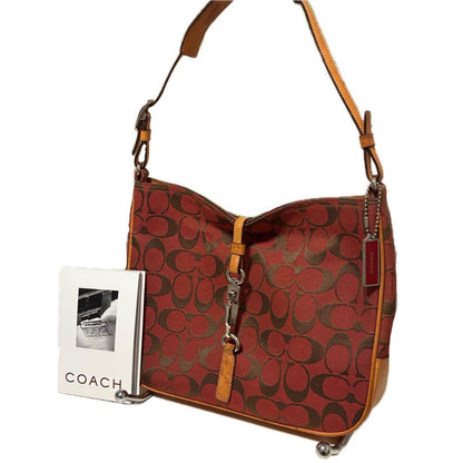 COACH Shoulder Bag Purse Signature Soft Clip Hobo Red Authentic