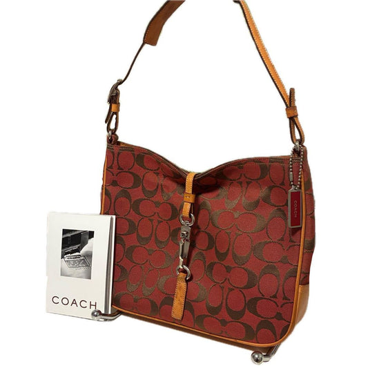 COACH Shoulder Bag Purse Signature Soft Clip Hobo Red Authentic