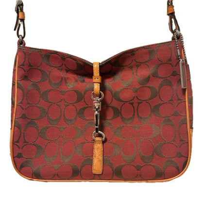 COACH Shoulder Bag Purse Signature Soft Clip Hobo Red Authentic