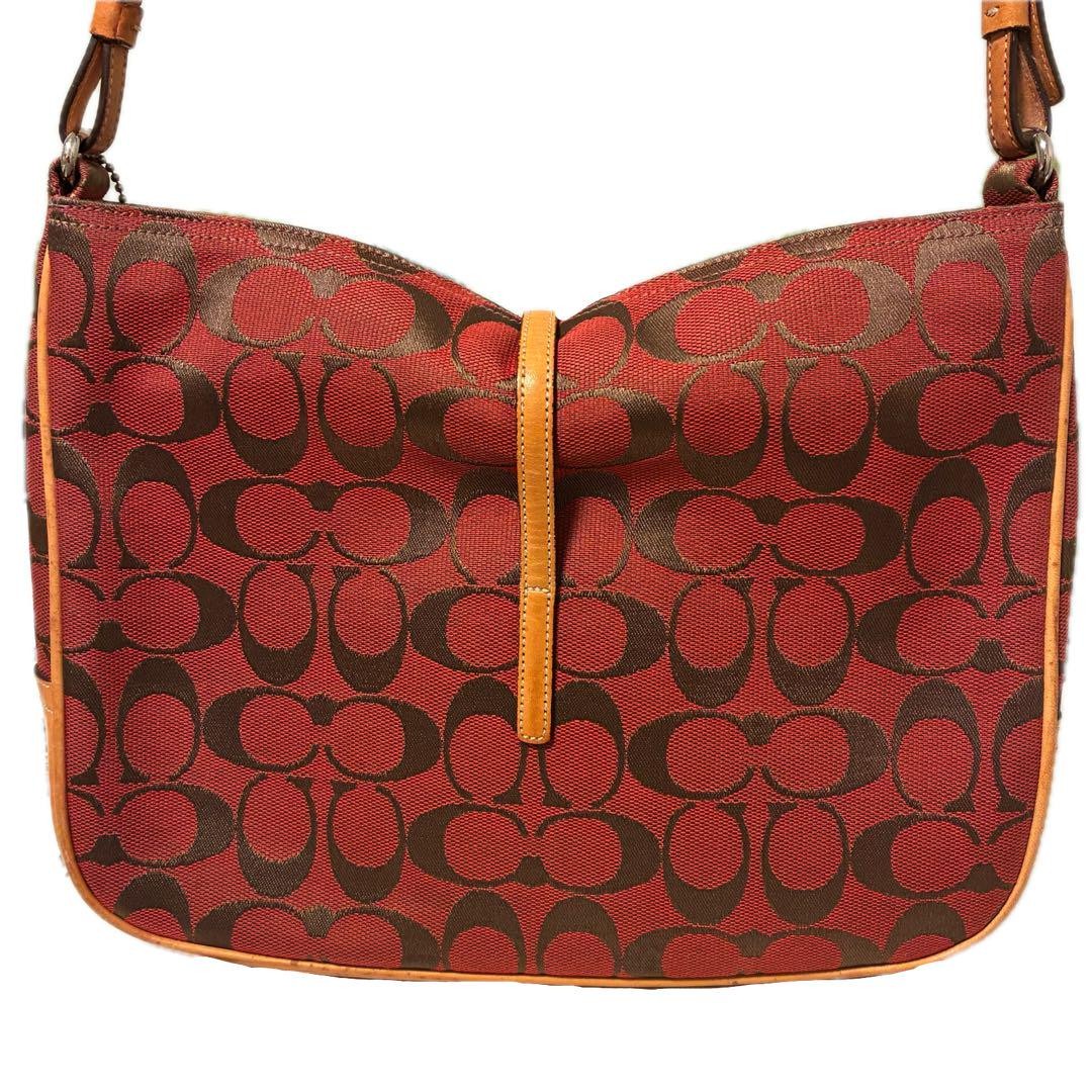 COACH Shoulder Bag Purse Signature Soft Clip Hobo Red Authentic