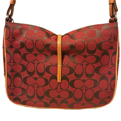 COACH Shoulder Bag Purse Signature Soft Clip Hobo Red Authentic