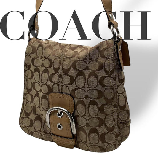 COACH Shoulder Bag Purse Signature Leather Brown Authentic