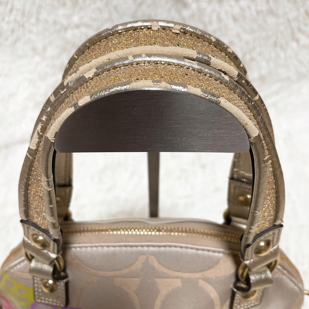 COACH Hand Shoulder Bag Tote Purse 2way Signature 22323 Canvas Beige Gold Auth