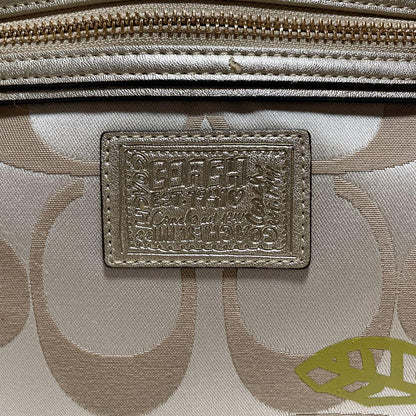 COACH Hand Shoulder Bag Tote Purse 2way Signature 22323 Canvas Beige Gold Auth