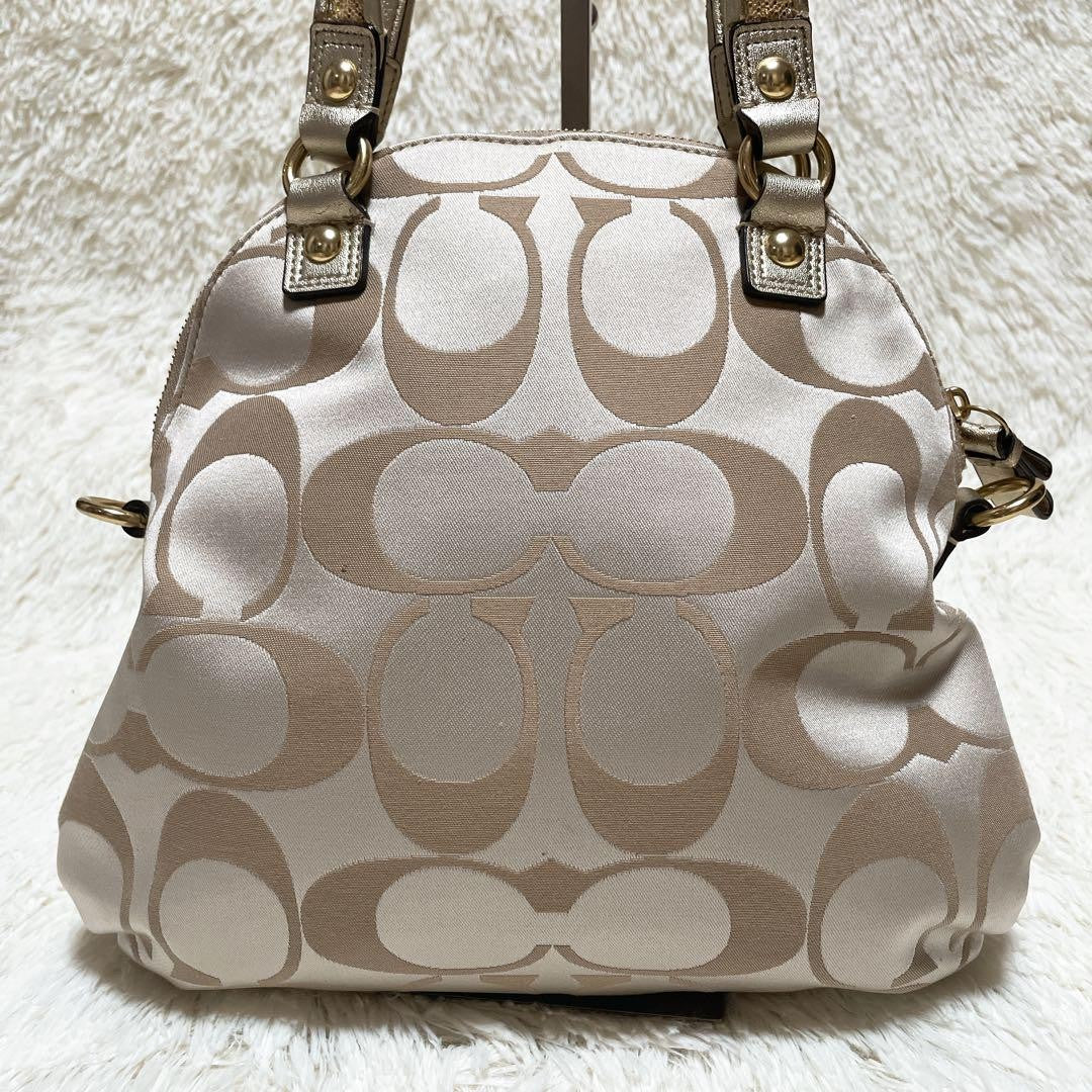 COACH Hand Shoulder Bag Tote Purse 2way Signature 22323 Canvas Beige Gold Auth