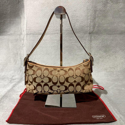 COACH Accessory Pouch Hand Bag Tote Purse Signature Leather Beige Authentic