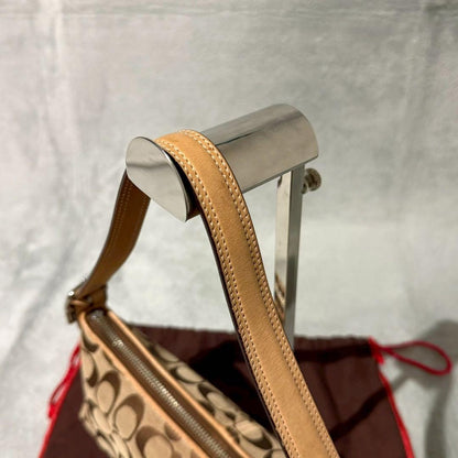 COACH Accessory Pouch Hand Bag Tote Purse Signature Leather Beige Authentic
