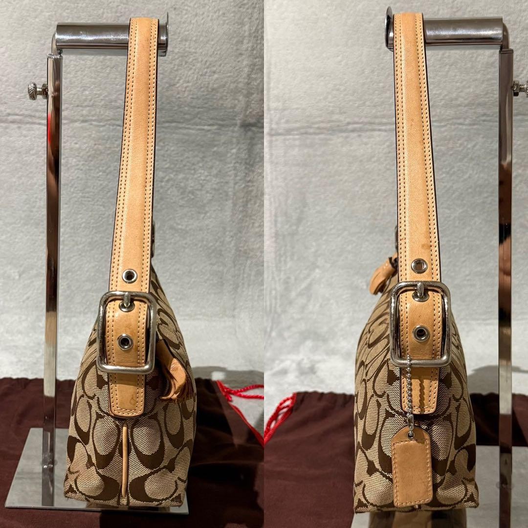 COACH Accessory Pouch Hand Bag Tote Purse Signature Leather Beige Authentic