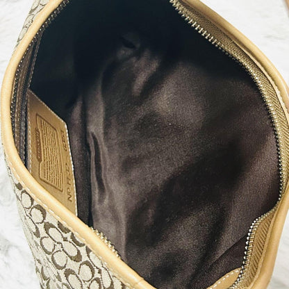 COACH Hand Shoulder Bag Tote Purse Signature Suede Leather Brown Authentic