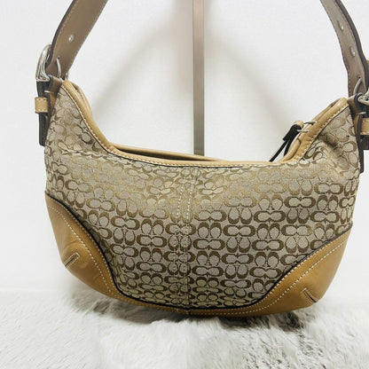 COACH Hand Shoulder Bag Tote Purse Signature Suede Leather Brown Authentic