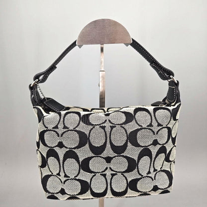 COACH Accessory Pouch Hand Bag Tote Purse Signature Canvas Leather Black Auth