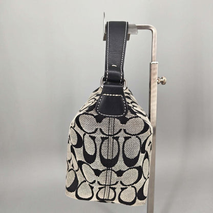 COACH Accessory Pouch Hand Bag Tote Purse Signature Canvas Leather Black Auth