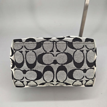 COACH Accessory Pouch Hand Bag Tote Purse Signature Canvas Leather Black Auth