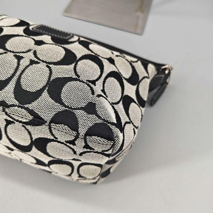 COACH Accessory Pouch Hand Bag Tote Purse Signature Canvas Leather Black Auth