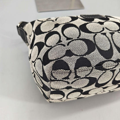 COACH Accessory Pouch Hand Bag Tote Purse Signature Canvas Leather Black Auth