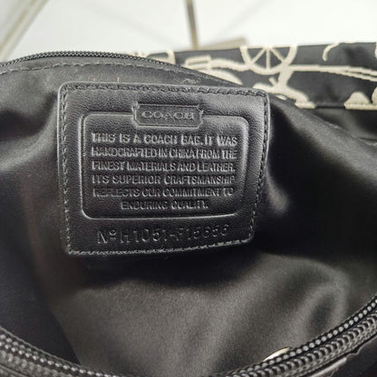 COACH Hand Bag Tote Purse Canvas Leather Black Authentic